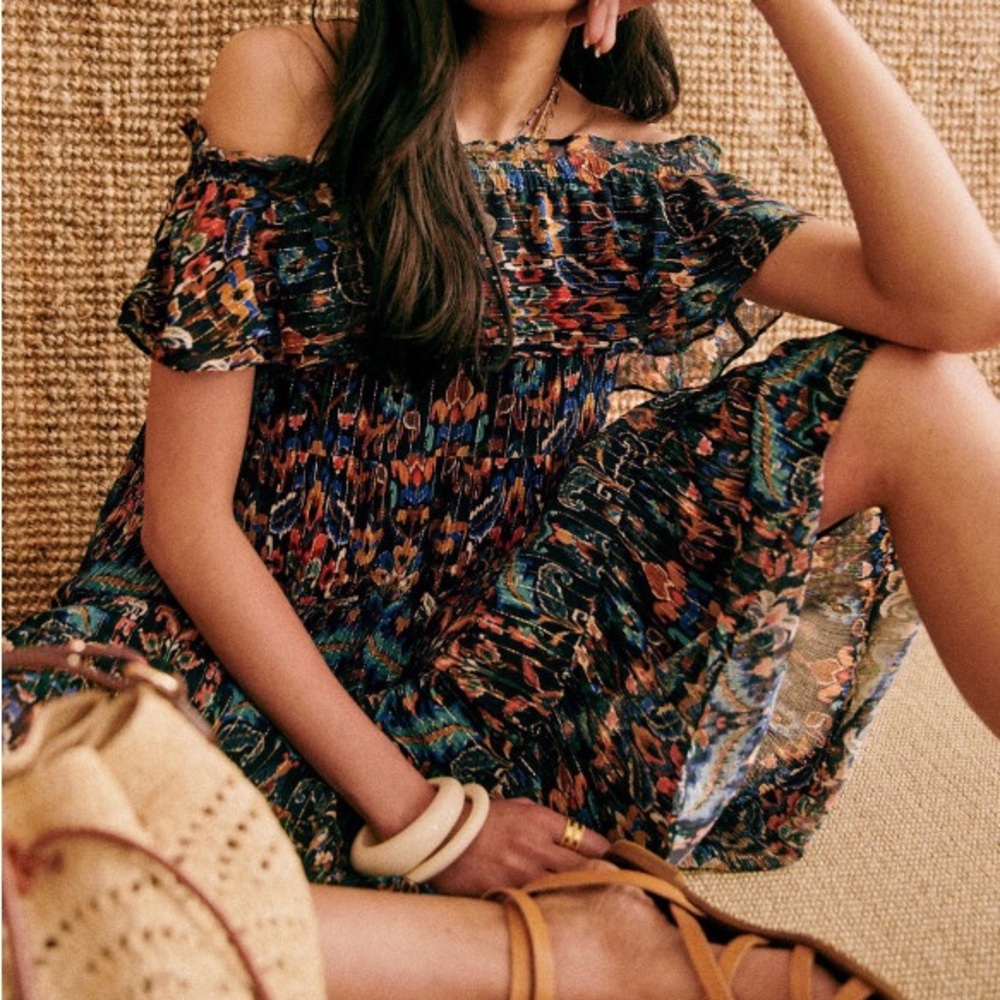 Sezane Multicolor Off-Shoulder Midi Dress